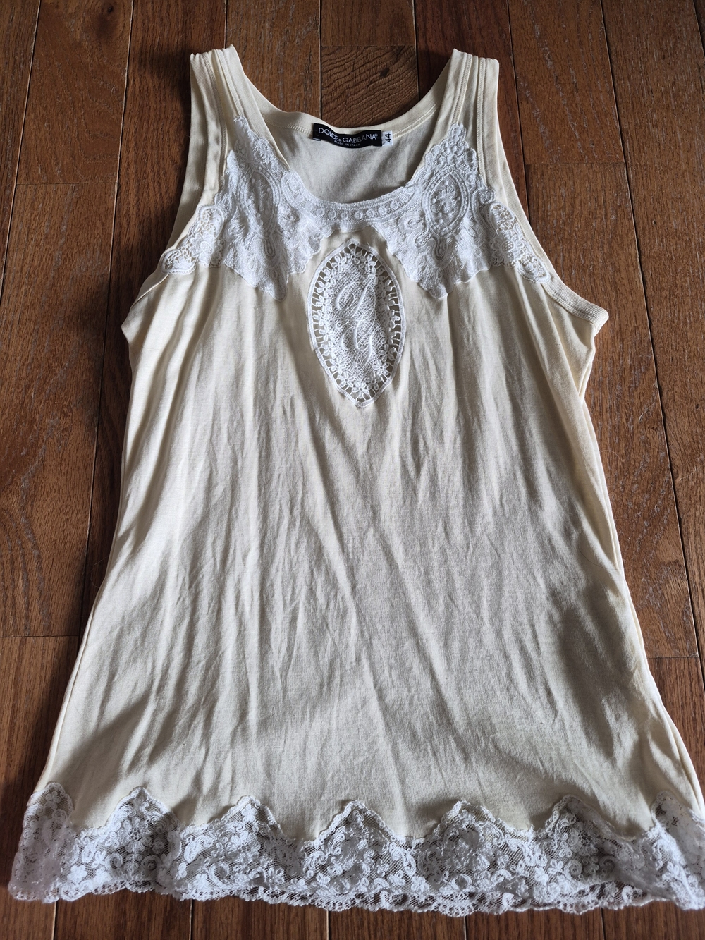 Dolce & Gabbana Cream Lace-Trim Tank Top Size 44/ Large
